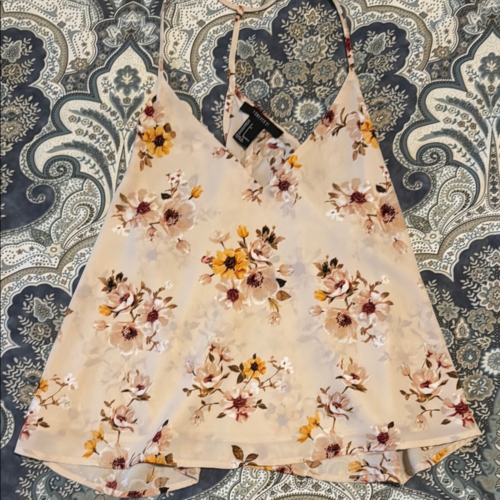 Forever 21 Cream Sleeveless Asymmetrical Camisole